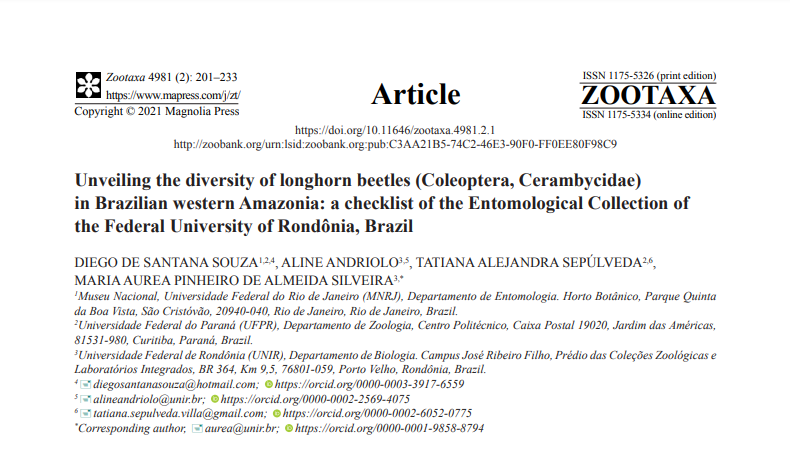 Souza et al 2021_Unveiling the diversity of longhorn beetles (Coleoptera, Cerambycidae) in Brazilian western Amazonia a checklist of the Entomological Collection of the Federal University of Rondonia, Brazil